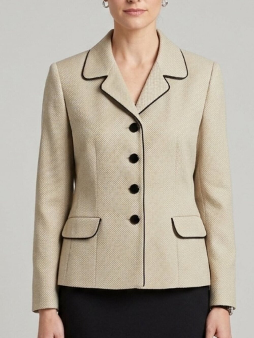Le Suit Gold Thread Blazer with Black Piping